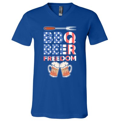 Bbq Beer Freedom America Usa Party 4th Of July Funny Gift V-Neck T-Shirt