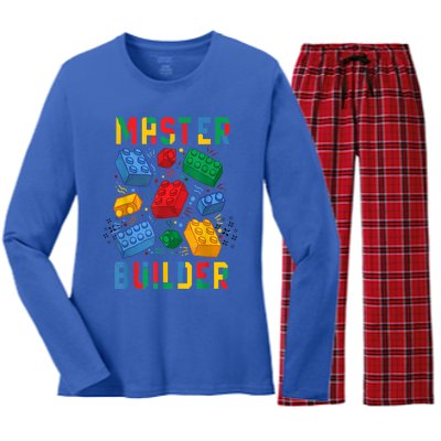 Brick Builder Funny Blocks Master Builder Gift Women's Long Sleeve Flannel Pajama Set 