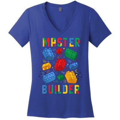 Brick Builder Funny Blocks Master Builder Gift Women's V-Neck T-Shirt