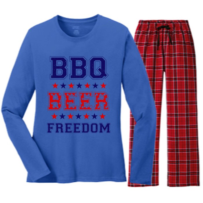 Bbq Beer Freedom Gift Women's Long Sleeve Flannel Pajama Set 