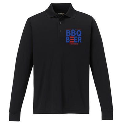 Bbq Beer Freedom Funny America 2020 Proud American Gift Performance Long Sleeve Polo