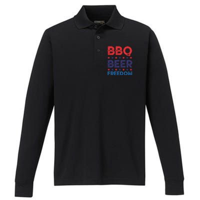 Bbq Beer Freedom Funny America Usa Party 4th Of July Summer Gift Performance Long Sleeve Polo