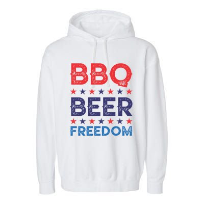 Bbq Beer Freedom Funny America Usa Party 4th Of July Summer Gift Garment-Dyed Fleece Hoodie