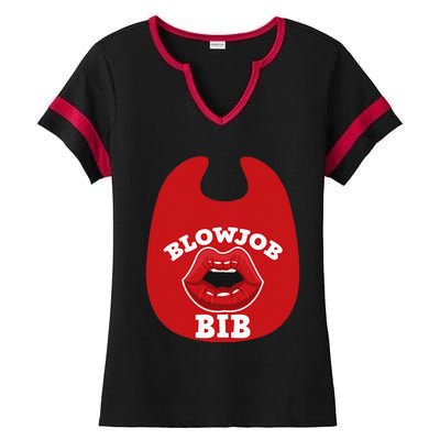 Blowjob Bib Funny Adult Women Dirty Humor Blowjob Bib Ladies Halftime Notch Neck Tee