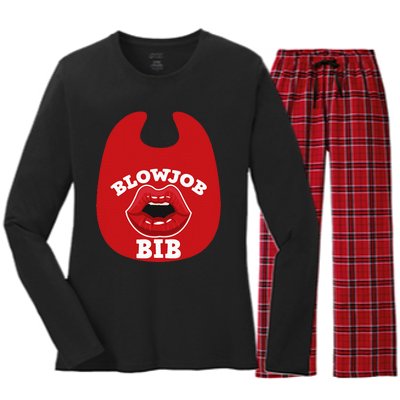 Blowjob Bib Funny Adult Women Dirty Humor Blowjob Bib Women's Long Sleeve Flannel Pajama Set 