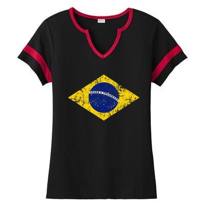 Brasil Brazilian Flag Green Ladies Halftime Notch Neck Tee