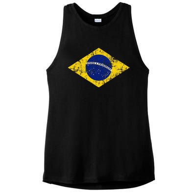 Brasil Brazilian Flag Green Ladies PosiCharge Tri-Blend Wicking Tank