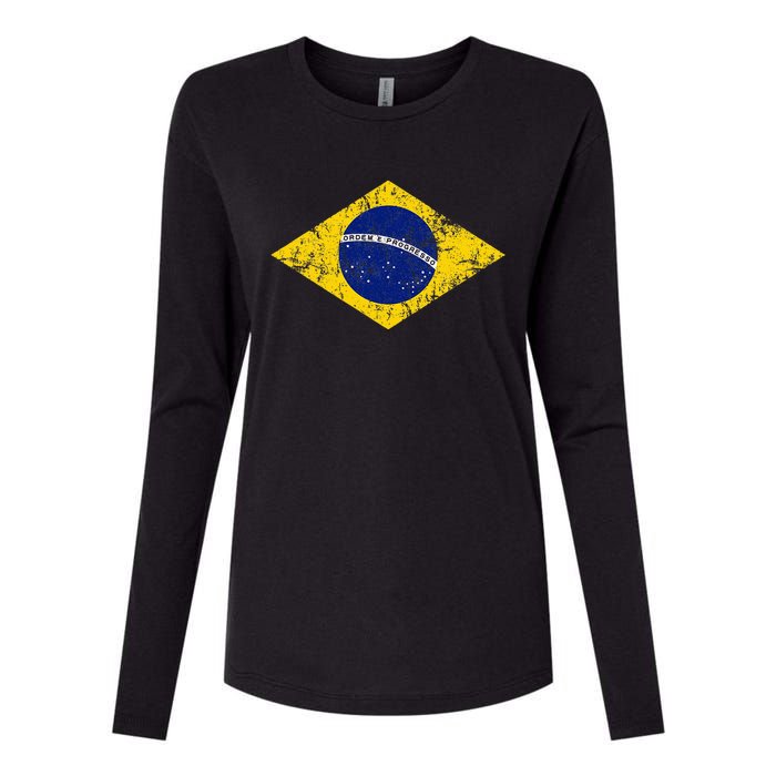 Brasil Brazilian Flag Green Womens Cotton Relaxed Long Sleeve T-Shirt