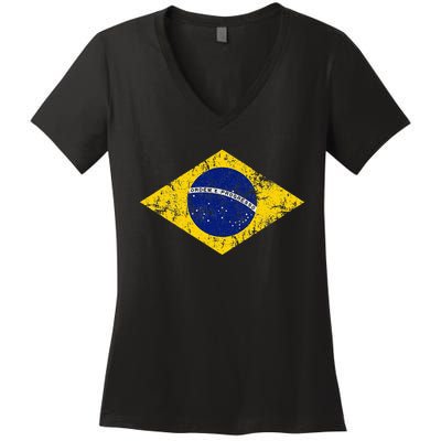 Brasil Brazilian Flag Green Women's V-Neck T-Shirt