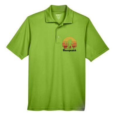 Bassquatch Bigfoot Fishing Outdoor Retro Sunset Men's Origin Performance Pique Polo