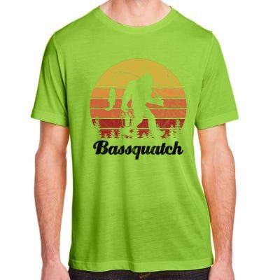 Bassquatch Bigfoot Fishing Outdoor Retro Sunset Adult ChromaSoft Performance T-Shirt