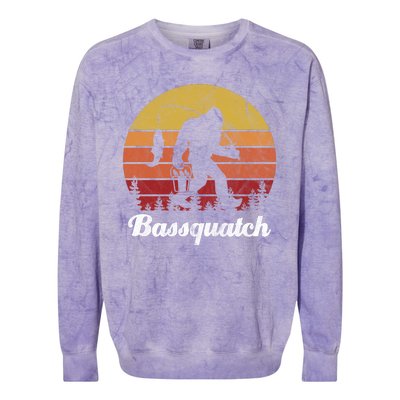 Bassquatch Bigfoot Fishing Outdoor Retro Sunset Colorblast Crewneck Sweatshirt