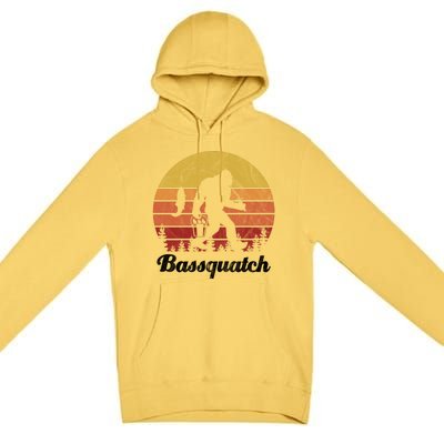 Bassquatch Bigfoot Fishing Outdoor Retro Sunset Premium Pullover Hoodie