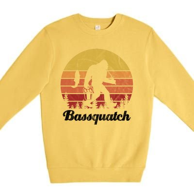 Bassquatch Bigfoot Fishing Outdoor Retro Sunset Premium Crewneck Sweatshirt