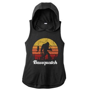 Bassquatch Bigfoot Fishing Outdoor Retro Sunset Ladies PosiCharge Tri-Blend Wicking Draft Hoodie Tank