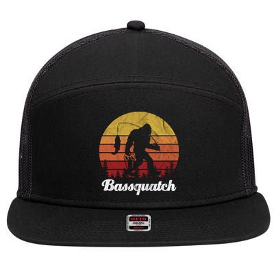 Bassquatch Bigfoot Fishing Outdoor Retro Sunset 7 Panel Mesh Trucker Snapback Hat