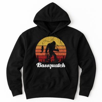 Bassquatch Bigfoot Fishing Outdoor Retro Sunset Hoodie
