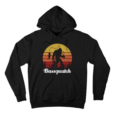 Bassquatch Bigfoot Fishing Outdoor Retro Sunset Hoodie