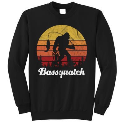 Bassquatch Bigfoot Fishing Outdoor Retro Sunset Sweatshirt