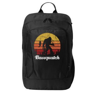 Bassquatch Bigfoot Fishing Outdoor Retro Sunset City Backpack