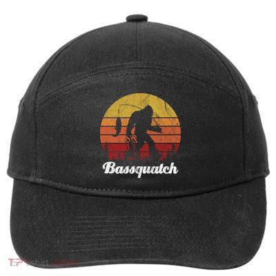 Bassquatch Bigfoot Fishing Outdoor Retro Sunset 7-Panel Snapback Hat