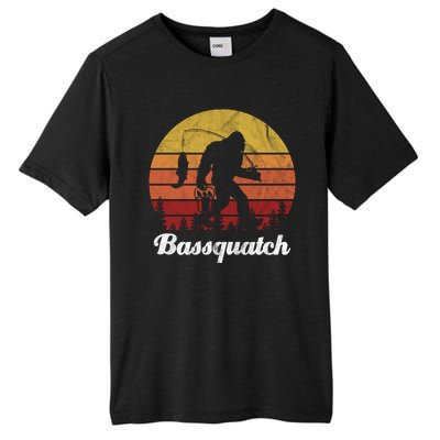 Bassquatch Bigfoot Fishing Outdoor Retro Sunset Tall Fusion ChromaSoft Performance T-Shirt