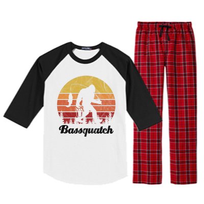 Bassquatch Bigfoot Fishing Outdoor Retro Sunset Raglan Sleeve Pajama Set