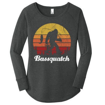 Bassquatch Bigfoot Fishing Outdoor Retro Sunset Women's Perfect Tri Tunic Long Sleeve Shirt