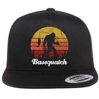 Bassquatch Bigfoot Fishing Outdoor Retro Sunset Flatbill Hat