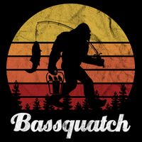 Bassquatch Bigfoot Fishing Outdoor Retro Sunset Flatbill Hat