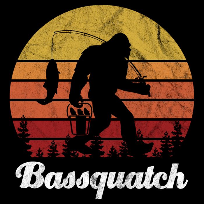 Bassquatch Bigfoot Fishing Outdoor Retro Sunset Flatbill Hat