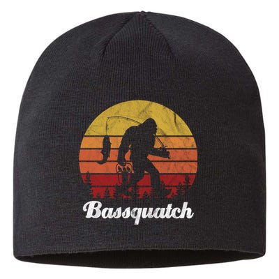 Bassquatch Bigfoot Fishing Outdoor Retro Sunset Sustainable Beanie