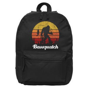 Bassquatch Bigfoot Fishing Outdoor Retro Sunset 16 in Basic Backpack