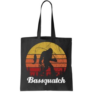 Bassquatch Bigfoot Fishing Outdoor Retro Sunset Tote Bag