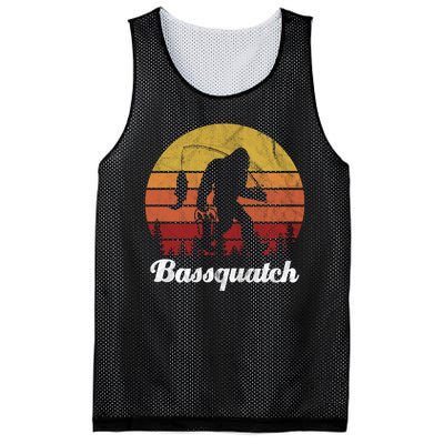 Bassquatch Bigfoot Fishing Outdoor Retro Sunset Mesh Reversible Basketball Jersey Tank