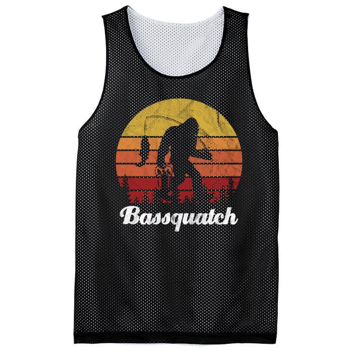 Bassquatch Bigfoot Fishing Outdoor Retro Sunset Mesh Reversible Basketball Jersey Tank