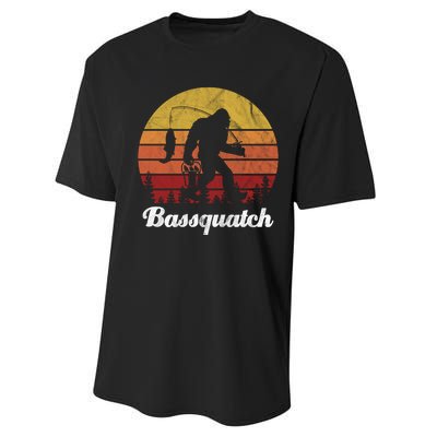 Bassquatch Bigfoot Fishing Outdoor Retro Sunset Performance Sprint T-Shirt