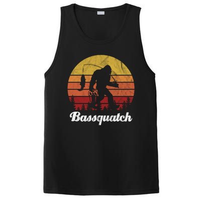 Bassquatch Bigfoot Fishing Outdoor Retro Sunset PosiCharge Competitor Tank