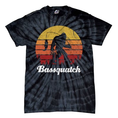 Bassquatch Bigfoot Fishing Outdoor Retro Sunset Tie-Dye T-Shirt