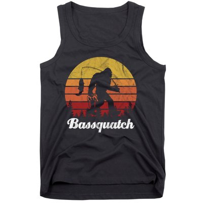 Bassquatch Bigfoot Fishing Outdoor Retro Sunset Tank Top