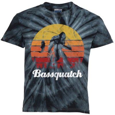 Bassquatch Bigfoot Fishing Outdoor Retro Sunset Kids Tie-Dye T-Shirt