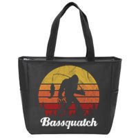 Bassquatch Bigfoot Fishing Outdoor Retro Sunset Zip Tote Bag