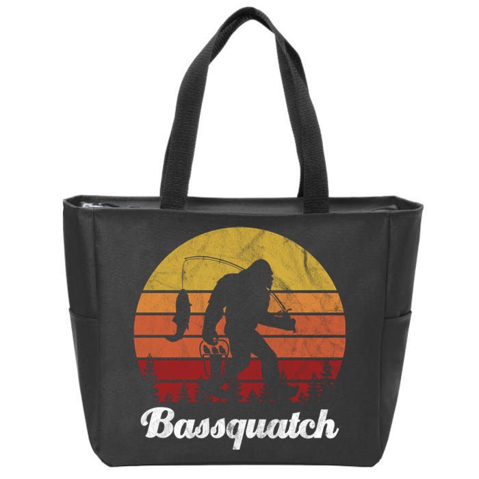 Bassquatch Bigfoot Fishing Outdoor Retro Sunset Zip Tote Bag