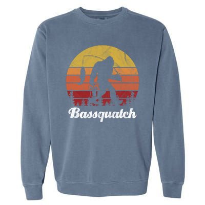 Bassquatch Bigfoot Fishing Outdoor Retro Sunset Garment-Dyed Sweatshirt