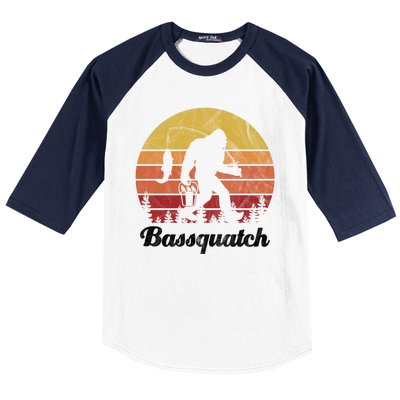 Bassquatch Bigfoot Fishing Outdoor Retro Sunset Baseball Sleeve Shirt