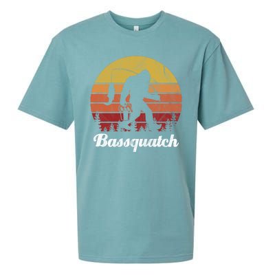 Bassquatch Bigfoot Fishing Outdoor Retro Sunset Sueded Cloud Jersey T-Shirt