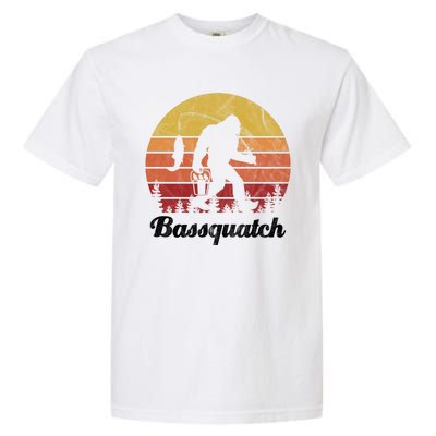 Bassquatch Bigfoot Fishing Outdoor Retro Sunset Garment-Dyed Heavyweight T-Shirt