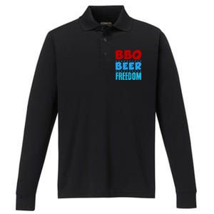 Bbq Beer Freedom Independence Day 4th Of July Party Gift Performance Long Sleeve Polo