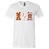 Basketball Baseball Football Sports Easter Bunny Rabbits V-Neck T-Shirt