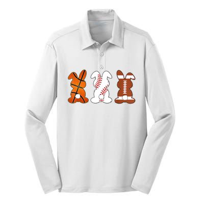 Basketball Baseball Football Sports Easter Bunny Rabbits Silk Touch Performance Long Sleeve Polo